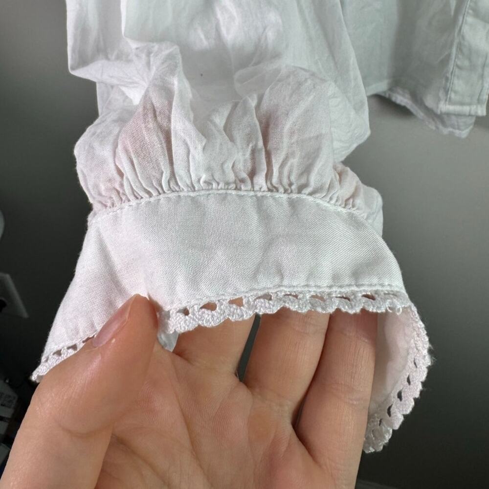 Gap Lace-Trim Cotton Pintuck Cottagecore Coquette Blouse Top L - Picture 2 of 7